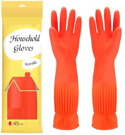 YONG-SHENG Cleaning Glove, Kitchen Dishwashing Glove, Heavy Duty Rubber Gloves, Waterproof Gloves, Non-slip and Corrosion-Resistant, Suitable for Housework Cleaning (Red, M)