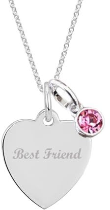 Best Friend Necklace with Birthstone Personalised Engraved 925 Sterling Silver Gift for Girls and Women, Necklace for Best Friend, Gift for Best Friend, Personalised Necklace, Best Friend Gift