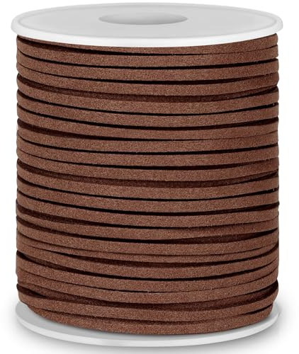 Anezus Flat Leather String Cord, Dark Brown, 2.7mm x 1.5mm x 55 Yards, Suede Ribbon for Jewelry Making, Crafts, Shoe Laces, Bracelets, Necklaces