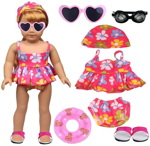 Abbigliamento estivo per bambole, set da nuoto per bambole, 7 pezzi, accessori per bambole, costume da bagno, bambola, abbigliamento per bambole con anello di nuoto, scarpe da sole per 43 cm, regalo