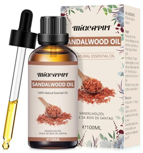 MIGCAPUT 100ML Huile Essentielle de Bois de Santal, Huile Essentielle Aromathérapie 100% Naturelle pour Diffuseur, Huile de Bois de Santal de Qualité pour Détente, Soins, Rafraîchir