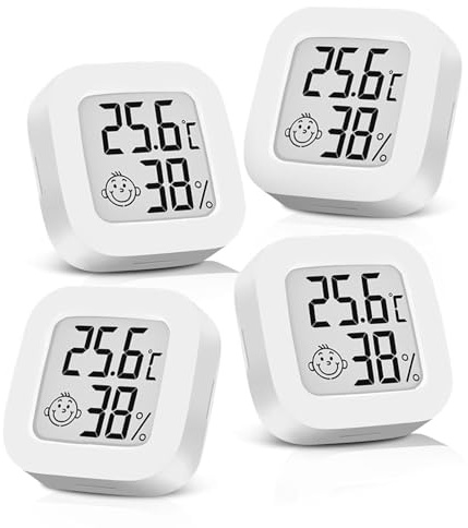 4PCS Hygromètre Numérique Thermomètre Intérieur Thermometre Frigo Digital, Petit Moniteur Mini Numérique à Haute Précision Capteur Humidité Température Station Meteo Interieur Exterieur Maison/Cave