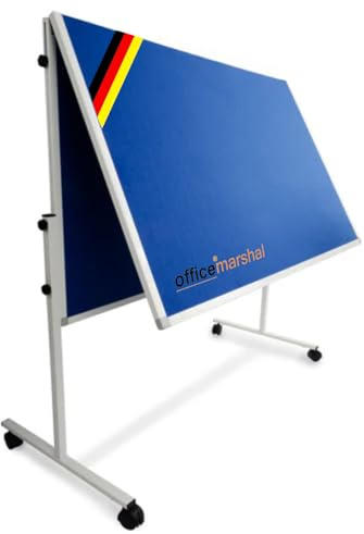 OfficeMarshal Filz Moderationstafel Metaplanwand mit feststellbaren Rollen | Filztafel Pinnwand | Moderationswand Doppelseitig nutzbar | Stabiler Metallrahmen (150 x 120 cm, Blau, Klappbar)