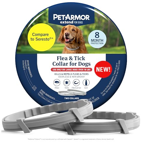 PetArmor Extend Large Dog Flea and Tick Treatment & Prevention, Collar for Large Dogs Above 18 lbs., 8 Months of Protection, Odorless & Non-Greasy, Waterproof, Kills Fleas, Ticks, and Larvae, 2 Count