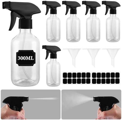 SHUESS 6 botellas pulverizadoras para rellenar, botella pulverizadora de agua de 300 ml de plástico, atomizador vacío con cabezal pulverizador ajustable, botella de spray para productos de limpieza