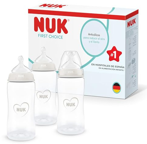 NUK First Choice Baby Bottles 3+ Months 300ml Anti Colic Feeding Bottle PP Temperature Control Indicator Neutral 3 Count