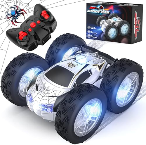 Spider Macchina Telecomandata Acrobatica per Bambini, Auto Radiocomandata 4x4 Giochi Bambino 3 4 5 6 7 Anni, Rotazione a 360° Monster Truck con Luci Esterno Ragazzi Regali Giocattoli Easter Compleanno