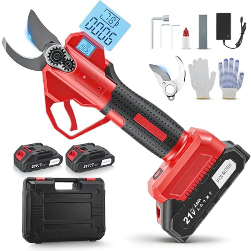 Eirolace - Tijeras de podar y de césped eléctricas de 21V, 2 en 1 con 2x2600mAh | 18000 rpm, espesor de corte de 8 mm | Tijeras de jardín ligeras para setos y bordes de césped (Rojo)