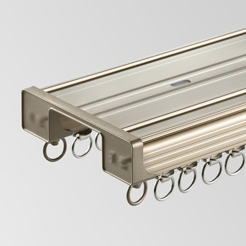 Set di binari per tende a doppio binario in alluminio per montaggio a parete/soffitto, 70-600 cm, completo di asta per tenda a 2 corsie per finestra a golfo, divisorio (champagne A, 290 cm)