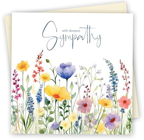 Sympathy Card. Meadow Design. Card with Envelope. 150x150mm supplied with Envelope. Eco-friendly. Made in Britain.