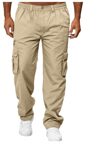 Pantalones de senderismo para hombre, pantalones de verano para hombre, pantalones de trabajo casuales de color sólido con bolsillos, ajuste holgado, pierna recta, cómodos, para uso diario, pantalones