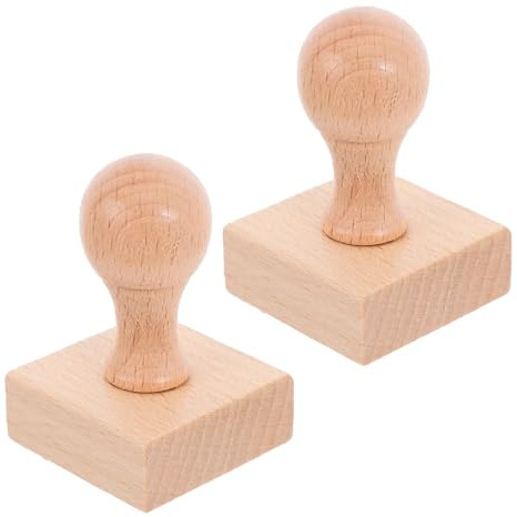 VINTORKY Set 2 Timbri in Legno Manico Rotondo, Supporto per Timbri Fai da Te in Faggio, Superficie Facile da Intagliare, Impugnatura Confortevole per Progetti DIY e Scrapbook