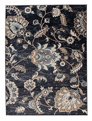 Carpeto Orientteppich Teppich Schwarz 200 x 300 cm Blumen Muster Emirat Kollektion