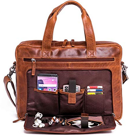 ALMADIH Leder Laptoptasche Aktentasche BRUNO deluxe - Premium Business Tasche Umhängetasche Unitasche Herren Messenger Arbeitstasche Schultertasche Dokumenten Kofferschlaufe braun (BRUNO antik)
