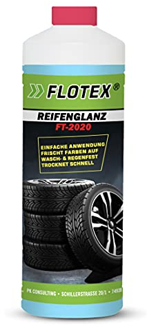 Flotex 1 l de brillance des pneus - Entretien du plastique et du caoutchouc pour l'extérieur - Noir - Soin des pneus pour la brillance des pneus - Entretien et nettoyage des pneus de voiture - Noir