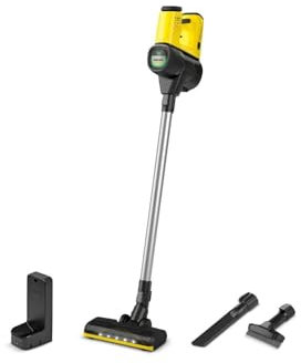 Kärcher, Aspirador a batería VC 6 Cordless ourFamily, 2 niveles aspiración, Batería 25,2 V, Autonomía por carga 30 min aprox Soporte pared y función de carga, Boquilla suelos y ranuras, Amarillo