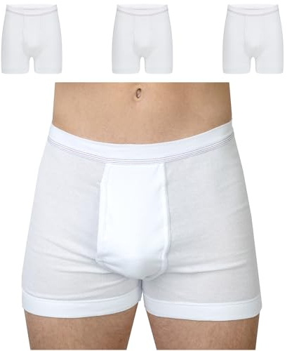 SES Herr kalsonger trosor 3-pack finribbad med gylf och mjukt midjeband av 100 % bomull, Vit, L
