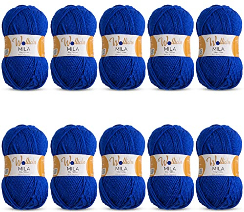 Wollidu Mila Garn zum Häkeln und Stricken 10 x 50g/133m Strickgarn 100% Polyacryl Häkelgarn Royal Blau
