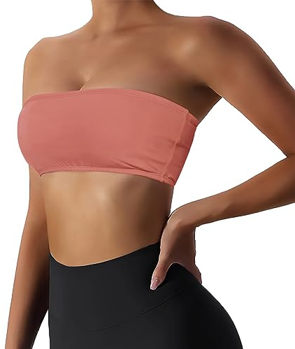 Boudaner Sujetador Deportivo Tipo Bandeau Acolchado para Mujer, sin Tirantes, sin Varillas, sólido, sin Costuras, para Yoga, Entrenamiento, Bralette, Rosado, Medium