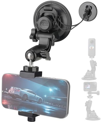 Doble rótula soporte para teléfono de coche, ventosa sólida, diámetro de 90 mm, soporte de 1,5 kg para parabrisas, techo corredizo, ventana de puerta, cámara deportiva, acción cámara, smartphone GoPro