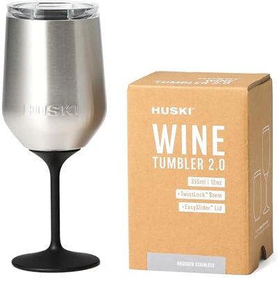 Huski Wine Tumbler 2.0 | New | Award-Winning Design with Detachable Stem | Premium Stainless Steel Wine Glass with Lid | Triple Insulated Tumbler | 355ml Capacity | Great Gift (Stainless)