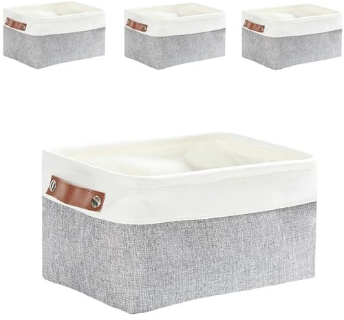 Mangata Fabric Storage Box Set of 4, Thickened Canvas Storage Baskets for Bedroom Wardrobe Shelf Socks Underwear(Grey/white, M)