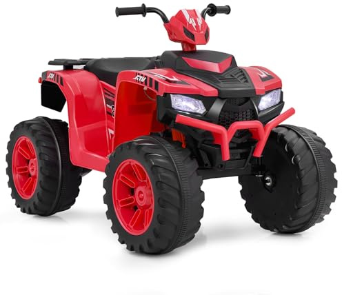 COSTWAY Kids Electric Quad Bike, 24V Battery Powered Ride on ATV with Soft Start, Wireless Connection, Music, LED Lights, Forward/Backward Functions, for Boys & Girls Aged 3-8 Years (Red)