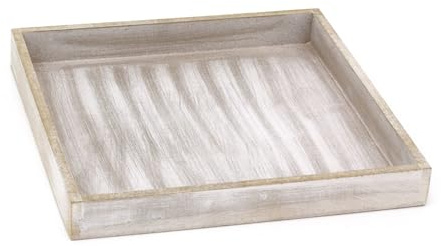 Carousel Home Rustic Grey Wash Wooden Display Tray Candle Tray | Distressed Grey Wooden Trinket Tray Jewellery Dish | Square Wood Display Dish for Candles, Jewellery, and Decor - 25x25cm