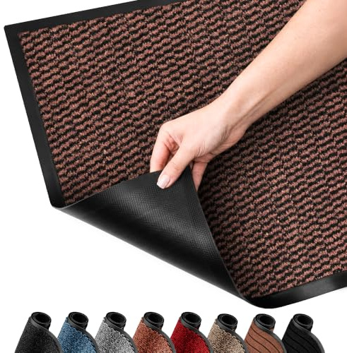SG Traders Washable Door Mats - Non-Slip Rubber Backed Doormats Indoor & Outdoor - Highly Absorbent Door Mats, Floor Mat, Kitchen Mat, Perfect Dust Grabbing Doormats Dirt Trapper (80x180cm - Brown)
