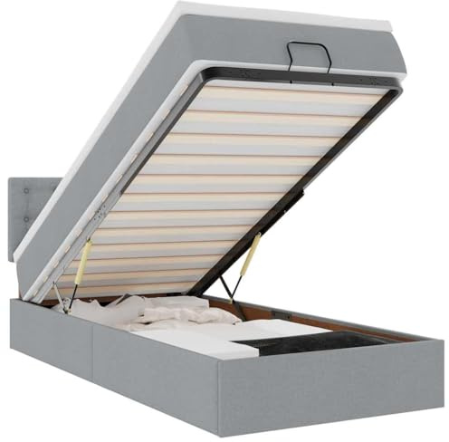 vidaXL Ottoman-Bett mit Matratze Hellgrau 100x200 cm Stoff, Bettrahmen, Bettgestell mit Stauraum, Polsterbett, Bettgestell, Bettrahmen mit Stauraum
