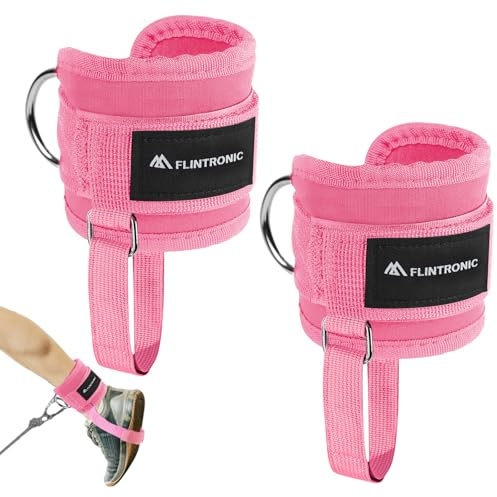 flintronic 2PCS Sangles de Cheville, Sangle de Cheville Musculation Poulie avec Corde Fixe, Sangle Musculation avec Double Anneau D, pour Fitness, Sport, Gym, Exercice, Tirage