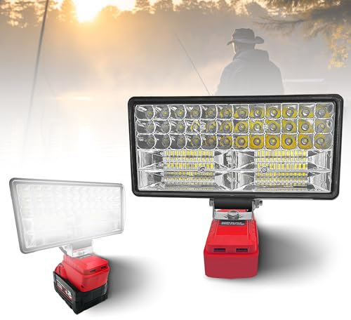 bycpower Foco LED para Milwaukee M18 con batería de 18 V, 90 W y 6800 lm, luz LED portátil, con 2 USB, lámpara de trabajo, ideal para obras, camping, jardinería, reparaciones de coches