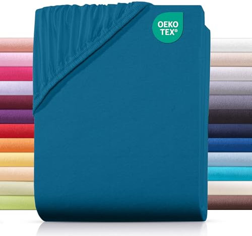 Carpe Sonno® Jersey Spannbettlaken 140x200cm Baumwolle | Laken Petrol mit Einlaufschutz & Bügelfrei Matratzenbezug bis 22cm | Bettlaken 140x200 Baumwolle | Leintuch 140x200 | Spannbetttuch 140 x 200