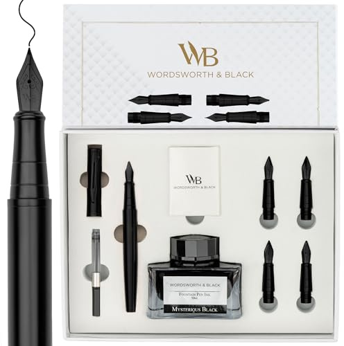 Wordsworth & Black Set Pluma Estilográfica para Escritura, 6 Plumines, Negro