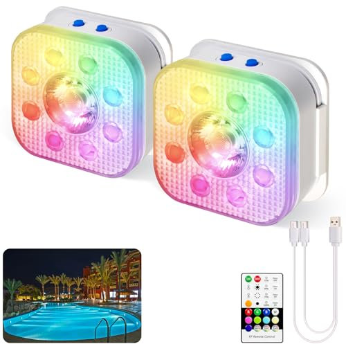 HL Unterwasser Licht mit Fernbedienung,RGB LED Schwimmende Poolbeleuchtung, Pool Magnetic Beleuchtung, Pool lichter für Schwimmbad,Teichbeleuchtung, Brunnen, Teich, Aquarium, Party Deko,2 Stück
