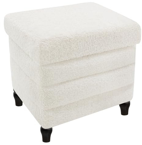 CAROLMADE Folding Storage Ottoman Cube Sherpa Footstool with Wood Legs Ottoman Footrest for Living Room and Bedroom, White 15x12.6x15.4