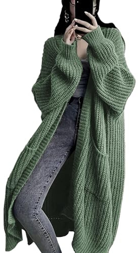 Womens Long Sleeve Cardigan Sweaters Open Front Knit Long Cardigans Duster with Pockets 2024 Fall Winter Oversized Coat (US, Alpha, Small, Regular, Regular, Green)
