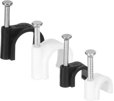 AMSGANK 400pcs Round Cable Nail Clips, 2 Size 6mm 10mm White and Black Round Cable Wall Clips Wire Tidy Clip Pins Cables Tacks for Organizing Ethernet, Electrical Cables, Wires