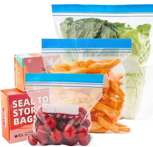 95 Pack Food Storage Freezer Bags, Reusable Sandwich Bags,3 Sizes Seal Food Bags,BPA Free,Leakproof,for Meat,Vegetables,Fruits,Meal Prep(31x27cm,18x22cm,15.5x17.5cm)