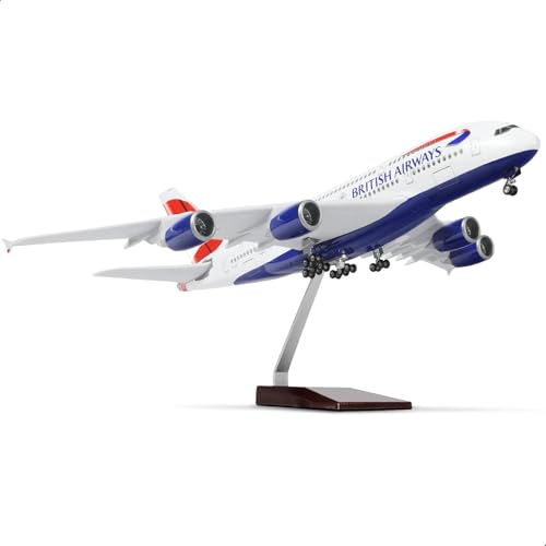 QIYUMOKE 1/160 brittisk A380 stor flygplansmodell – 45 cm för Airbus A380 formgjuten flygplansmodell för vuxna modellflygplan med stativ för flygentusiaster presenter eller dekorationer