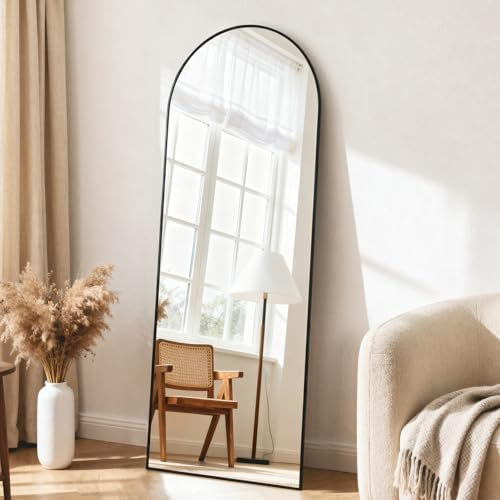 Vortisys Specchio a Figura Intera 160 x 50 cm, Specchio da Terra ad Arco con Supporto, Vetro Temperato, Cornice in Lega di Alluminio, Camera da Letto Soggiorno