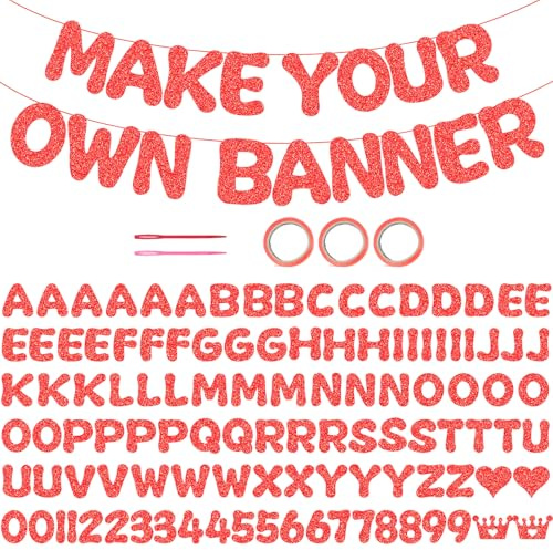 116PCS DIY Banner Customizable Birthday Banners Graduation Banner Custom Party Hanging Banner 111 Letters and Numbers, 3 Rope, 2 Threading Devices for Graduation Red