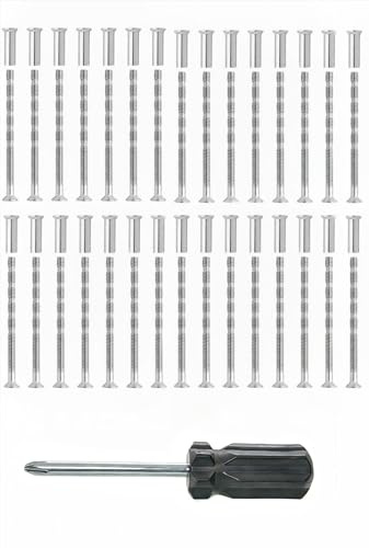 61 Pcs M4 Door Handle Fixing Screws and Sleeves(30 Screws+30 Bolts), Nickel Plated Connecting Screws Bolts Sleeves Male to Female for Door Handle Cabinet Drawers, with Mini Screwdriver