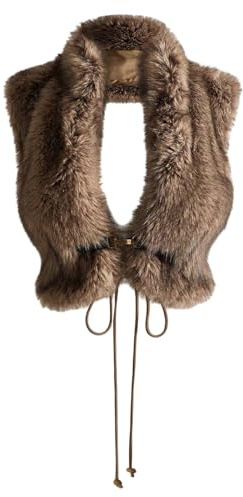 WDIRARA Women's Faux Fur Halter Vest Sleeveless Lace Up Backless Fuzzy Tank Crop Tops Sexy Rave Clubwear Brown Large