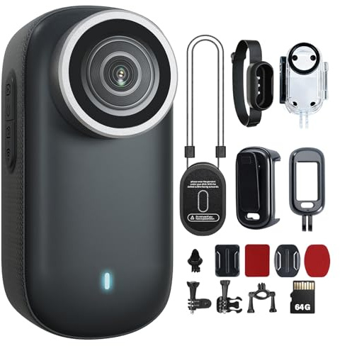 shenghuo 4K Mini Action Camera 64GB Thumb POV Portable Body Cam Wearable Video Recorder with IPX7 Waterproof（Black）