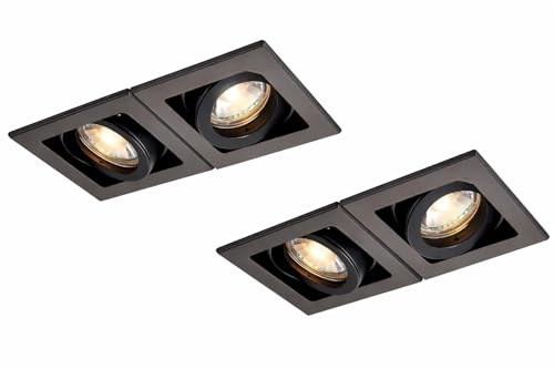 National Lighting Xeno Matt Black Indoor Ceiling Lights - Mains Powered Twin Boxed Downlights - Recessed GU10 Spotlights - Adjustable Tilt GU10 LED Compatible Lamps - 2 Pack