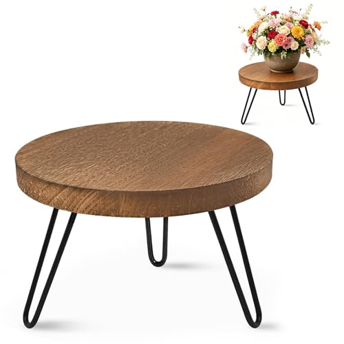 EUBSWA Support de Plantes en Bois 25 x 17 cm, Lourdeur Tabouret pour Plantes Rond avec 3 Pieds pour Différentes Tailles de Pots de Fleurs Tabouret pour Fleurs pour Jardin l'Intérieur l'Extérieur