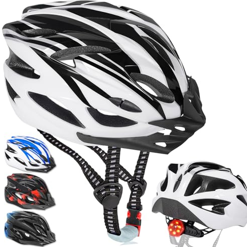 NXPZ Casco de Bicicleta para Adultos Unisex, con Iluminación LED 3 Modos, Extremadamente Ligero, Ajustable, Visera Desmontable, Ideal para MTB y Carretera, Talla 58-62 cm
