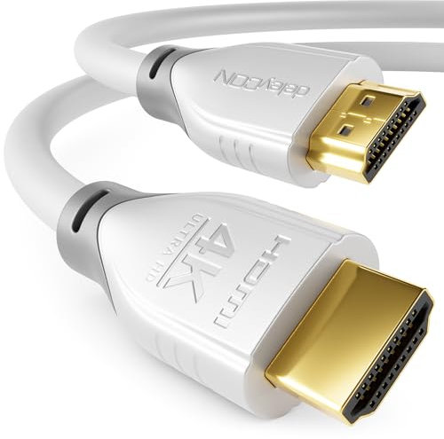 deleyCON Câble HDMI 1,5m 4K@60Hz 2K@165Hz avec ARC Ethernet UHD HDR 3D 18Gbps Câble HDMI pour Barre de Son Téléviseur Blu-Ray Beamer Ordinateur Portable TV PS4 PS5 Console PC Moniteur - Blanc Gris