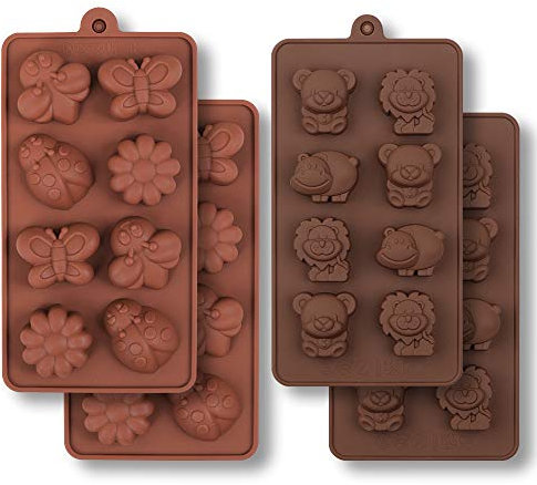 homEdge Schokoladenform aus Silikonformen Gießform, Waldkäfer und Tierform mit Nilpferd, Löwe, Schmetterling, Biene, Marienkäfer für Süßigkeiten, Gelee, 4 Stück